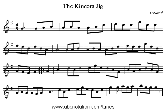 Kincora Jig, The - staff notation