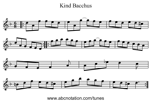 Kind Bacchus - staff notation