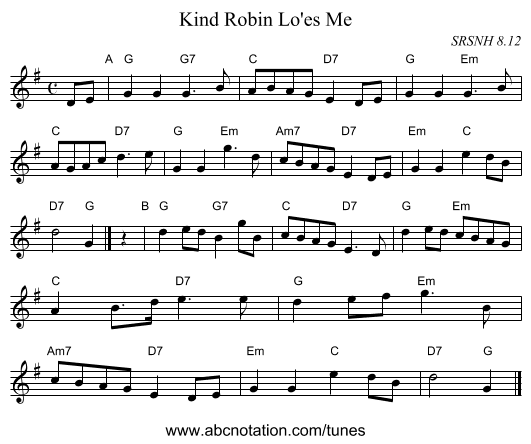 Kind Robin Lo'es Me - staff notation