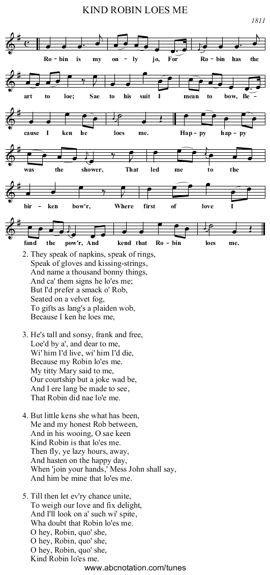 KIND ROBIN LOES ME - staff notation