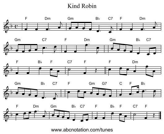 Kind Robin - staff notation