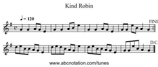 Kind Robin - staff notation