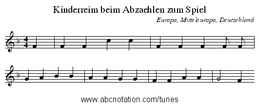 Kinderreim beim Abzaehlen zum Spiel - staff notation