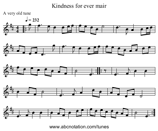 Kindness for ever mair - staff notation