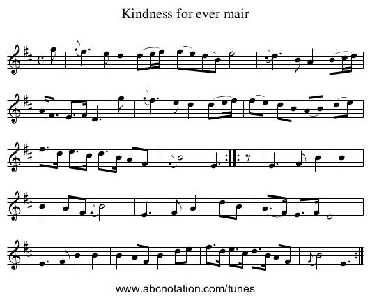 Kindness for ever mair - staff notation
