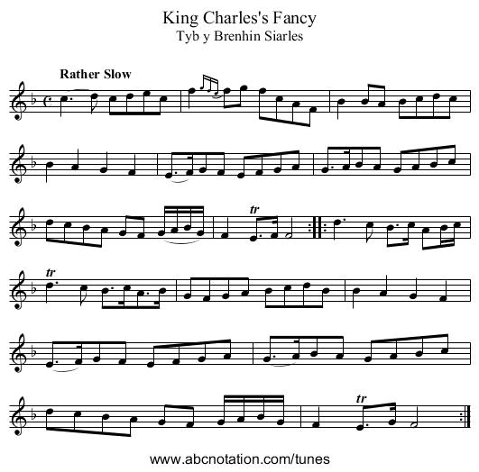 King Charles's Fancy - staff notation