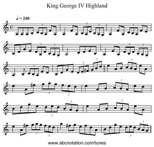 King George IV Highland - staff notation