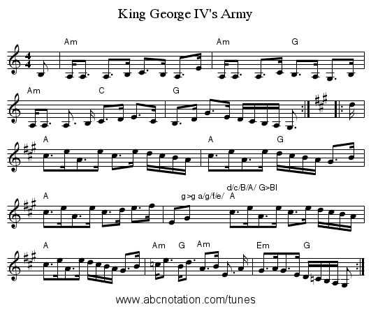 King George IV's Army - staff notation