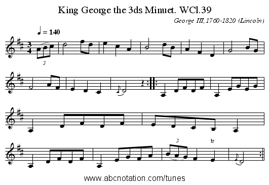 King George the 3ds Minuet. WCl.39 - staff notation