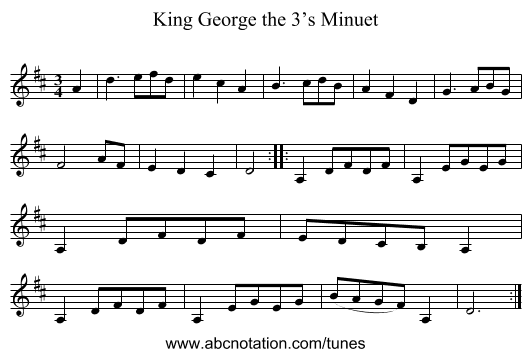 King George the 3’s Minuet - staff notation