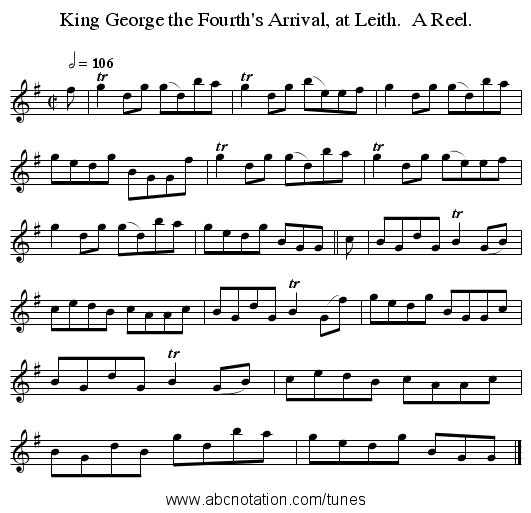 King George the Fourth's Arrival, at Leith.  A Reel. - staff notation