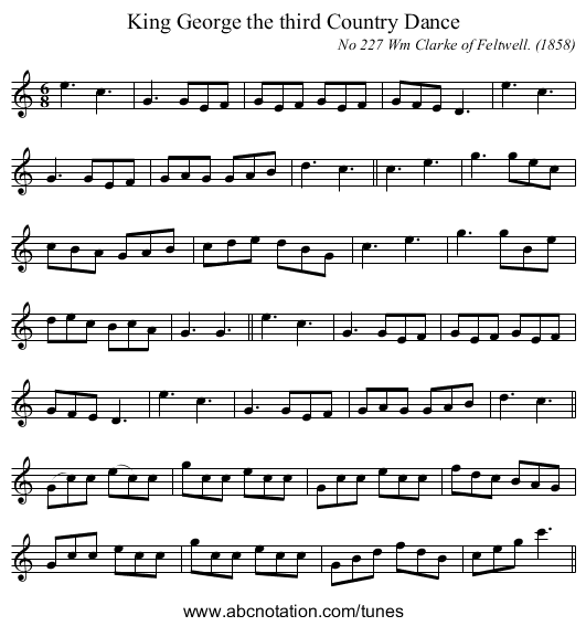 King George the third Country Dance - staff notation