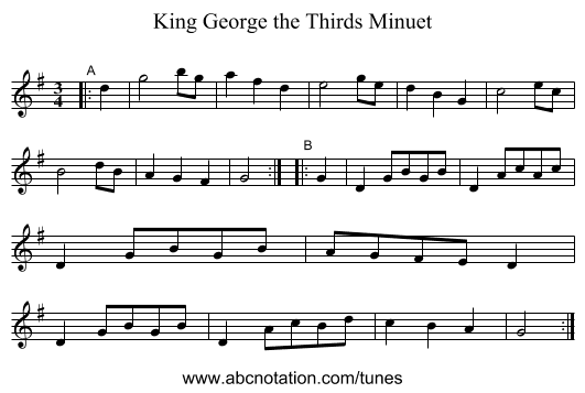 King George the Thirds Minuet - staff notation