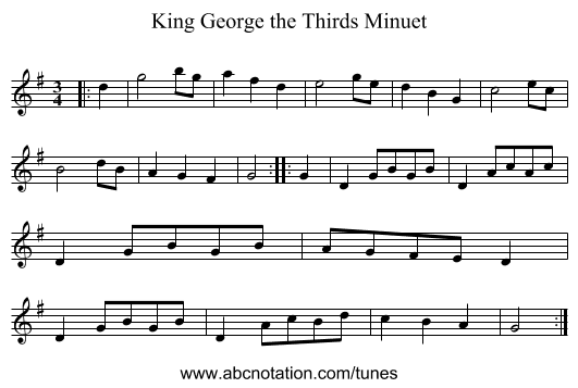 King George the Thirds Minuet - staff notation
