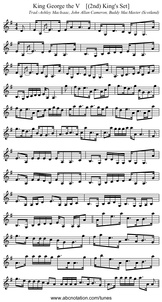 King George the V    [(2nd) King's Set] - staff notation