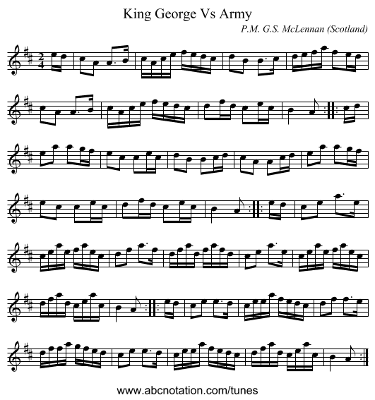 King George Vs Army - staff notation