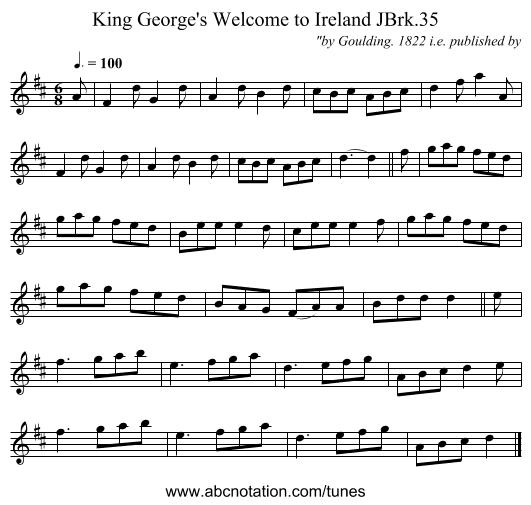 King George's Welcome to Ireland JBrk.35 - staff notation