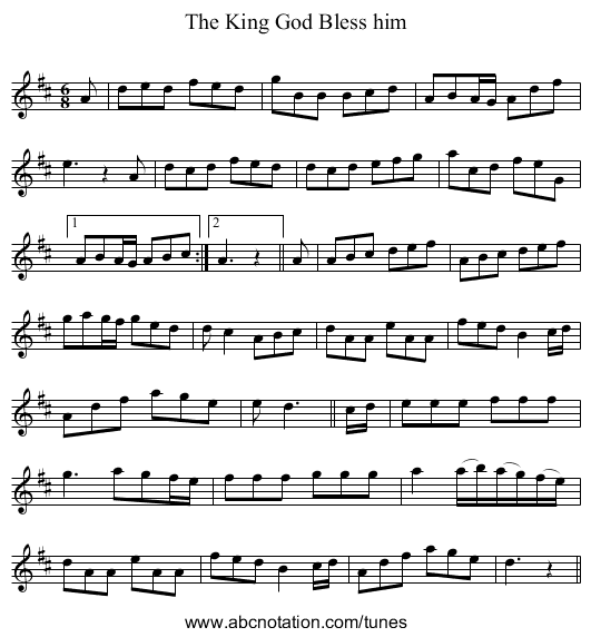 King God Bless him, The - staff notation