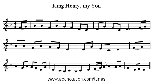 King Henry, my Son - staff notation