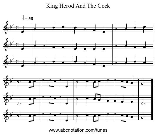 King Herod And The Cock - staff notation