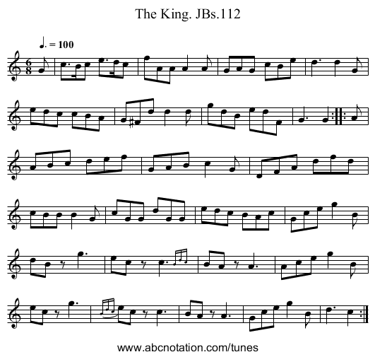 King. JBs.112, The - staff notation