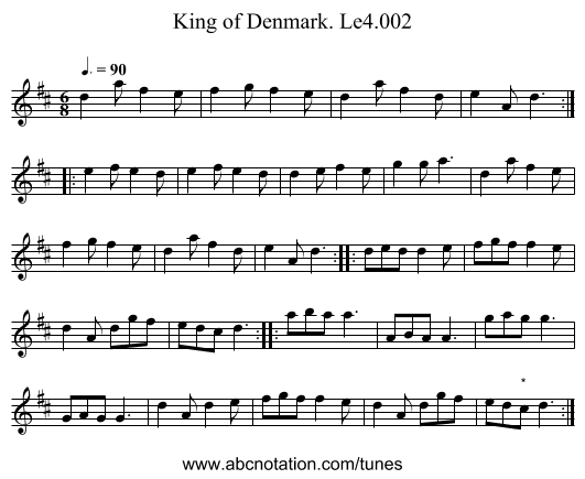 King of Denmark. Le4.002 - staff notation