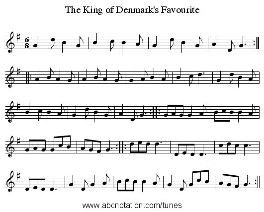 King of Denmark's Favourite, The - staff notation
