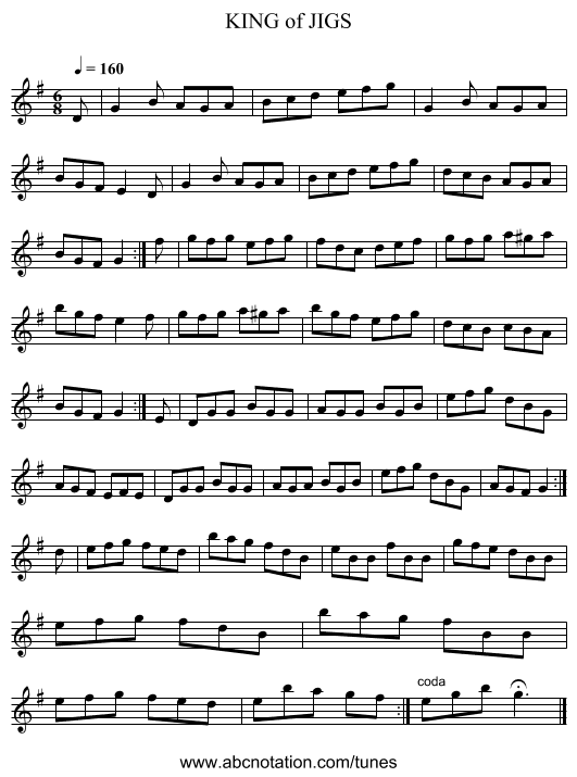 KING of JIGS - staff notation