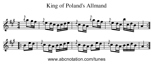 King of Poland's Allmand - staff notation