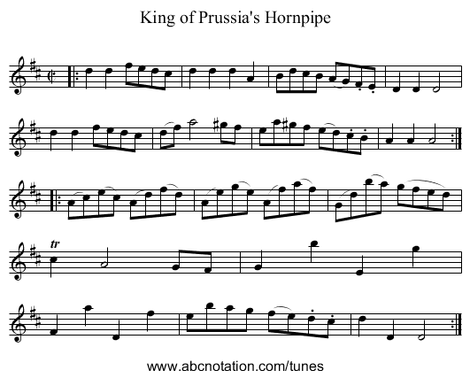 King of Prussia's Hornpipe - staff notation