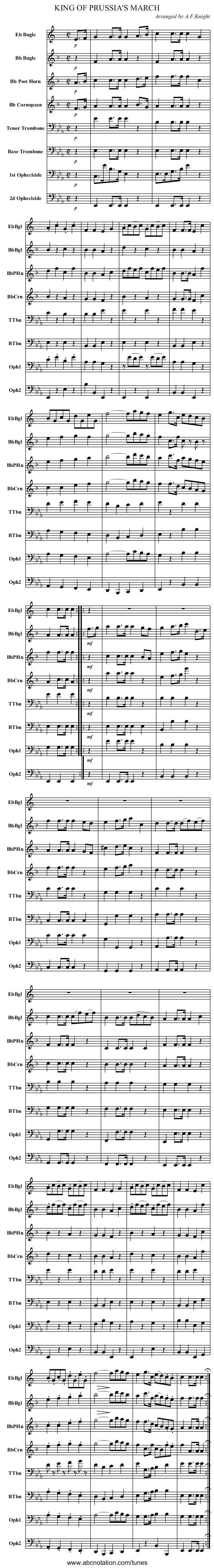 KING OF PRUSSIA'S MARCH - staff notation