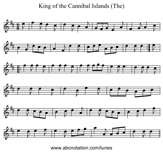 King of the Cannibal Islands (The) - staff notation