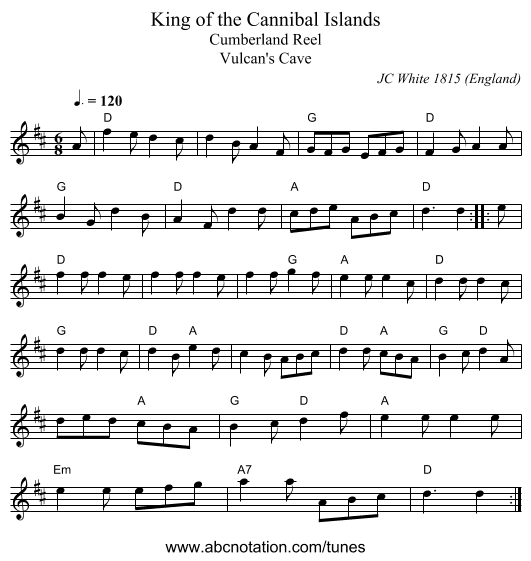 King of the Cannibal Islands - staff notation