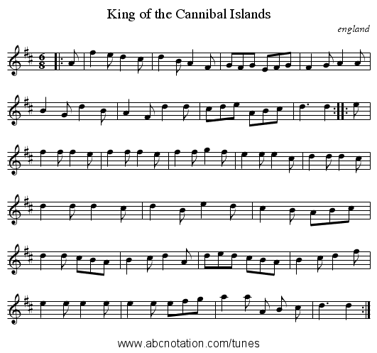 King of the Cannibal Islands - staff notation