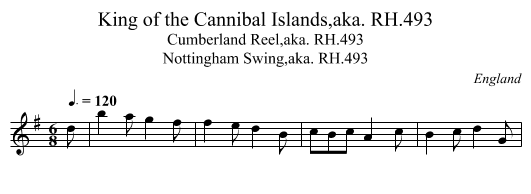 King of the Cannibal Islands,aka. RH.493 - staff notation