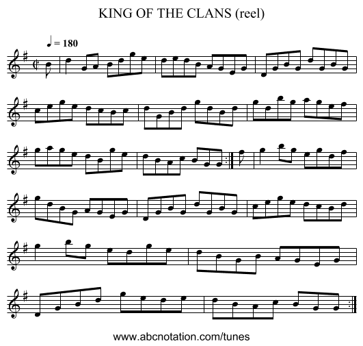 KING OF THE CLANS (reel) - staff notation