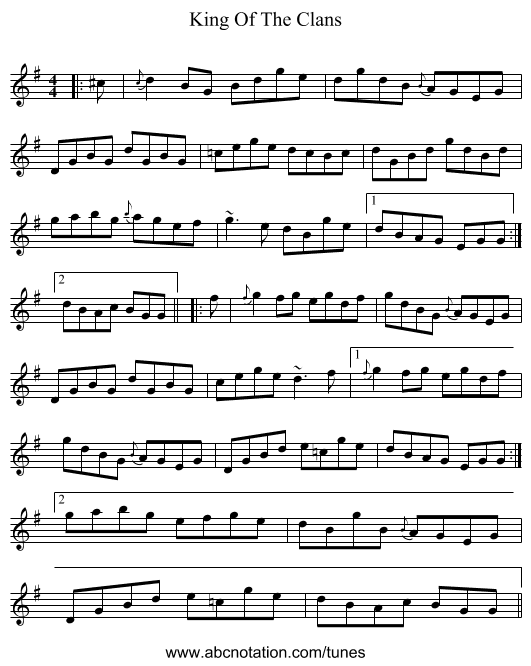 King Of The Clans - staff notation