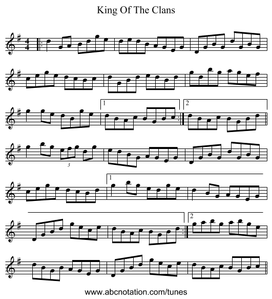 King Of The Clans - staff notation