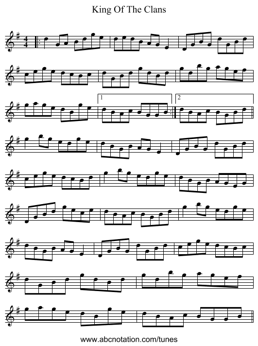 King Of The Clans - staff notation