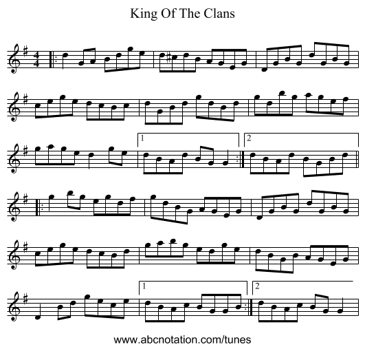 King Of The Clans - staff notation