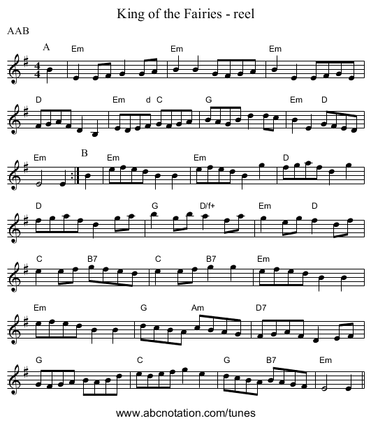 King of the Fairies - reel - staff notation