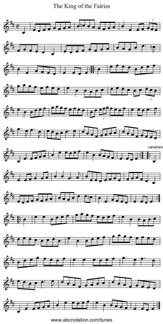 King of the Fairies, The - staff notation
