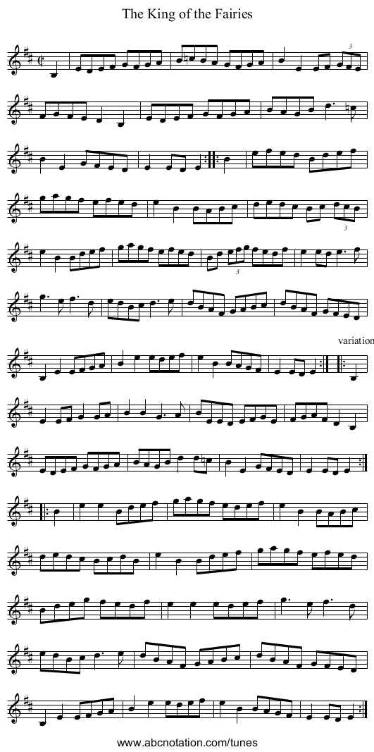 King of the Fairies, The - staff notation