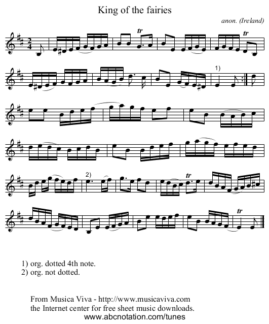 King of the fairies - staff notation