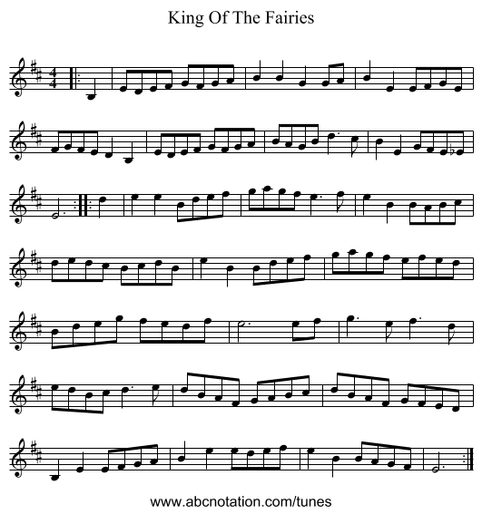 King Of The Fairies - staff notation