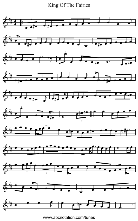 King Of The Fairies - staff notation
