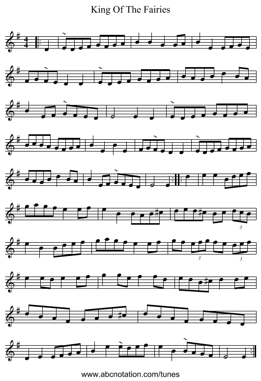 King Of The Fairies - staff notation