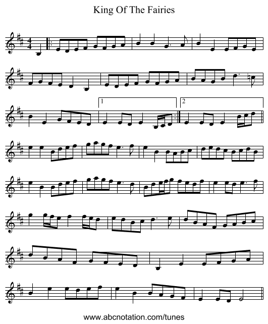 King Of The Fairies - staff notation
