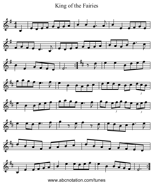 King of the Fairies - staff notation