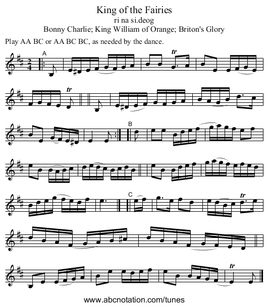 King of the Fairies - staff notation